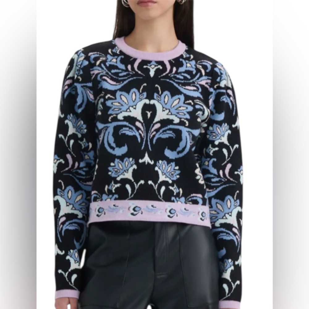 NWT Geometric Floral Sweater by NVLT in black, blue+lavender S